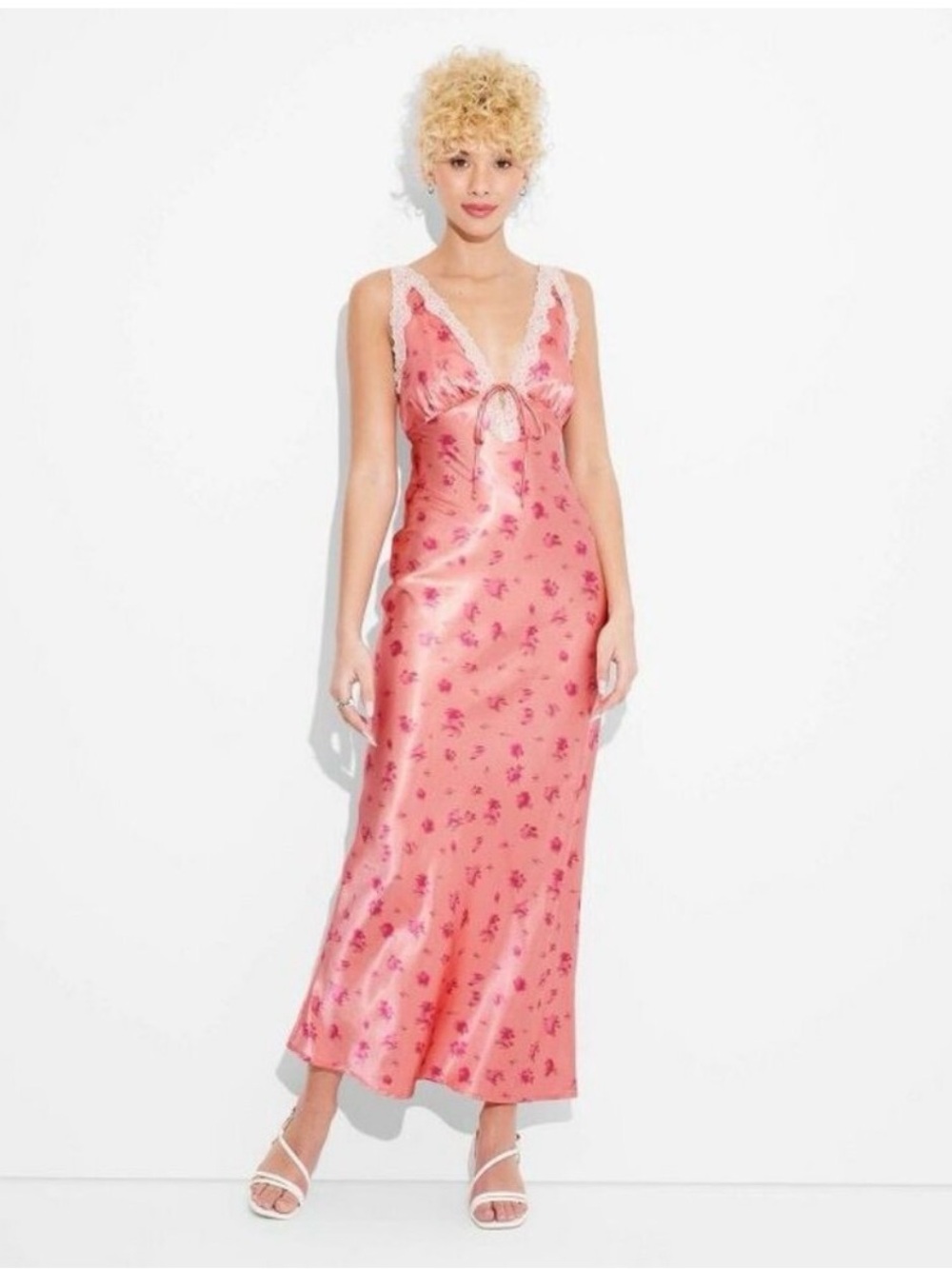 NWT Wild Fable Women's Lace Trim Satin Maxi Slip Evening Party Dress - M